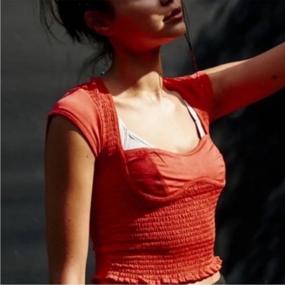 FP Movement by Free People Tops - FP Movement by Free People Strike A Pose Orange Smocked Crop Tee Size Medium